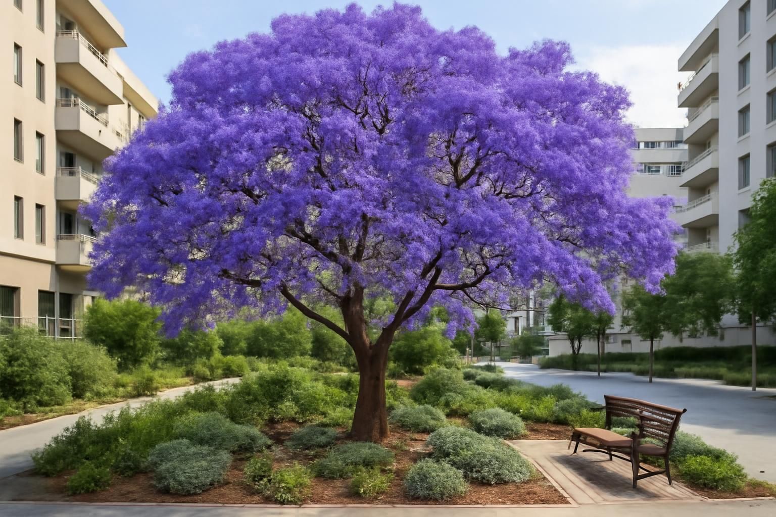 découvrez comment le jacaranda, cet arbre aux fleurs bleues éclatantes, apporte couleur et fraîcheur dans les jardins urbains, transformant les espaces citadins en havres de paix naturels.